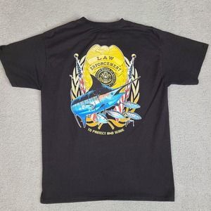 Guy Harvey Law Enforcement T-Shirt Mens Medium Black Swordfish Protect And Serve